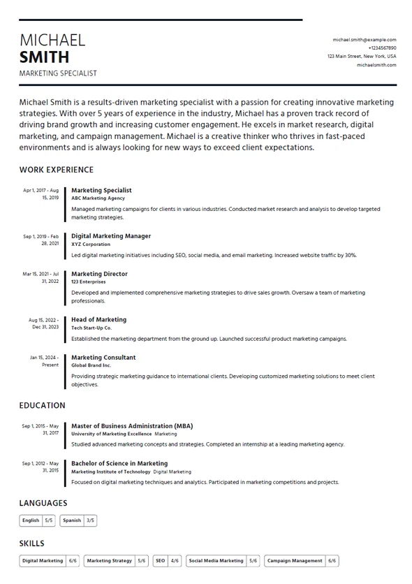 Marketing Specialist Resume